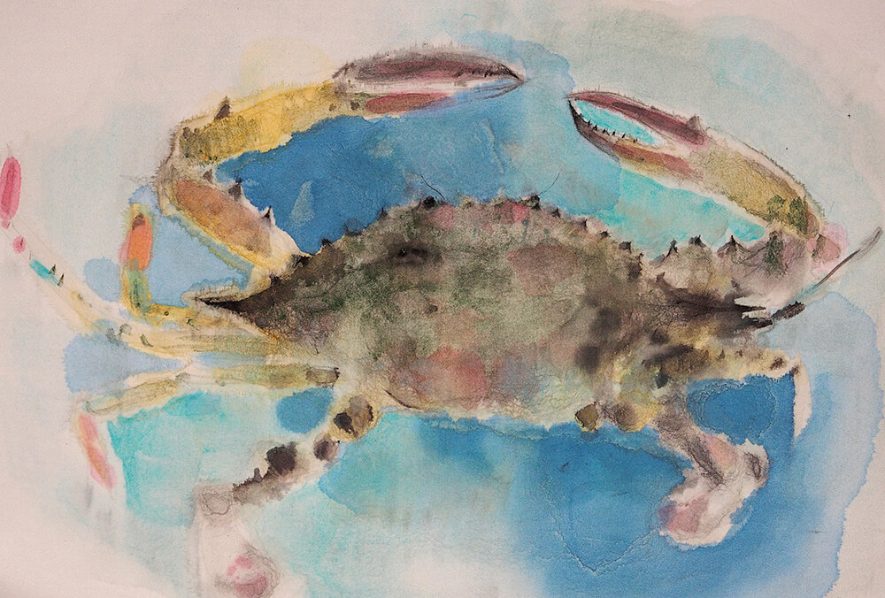 2021年10月22日から開催の「私の庭　牧野 環　日本画展」の作品「渡り蟹 4号」