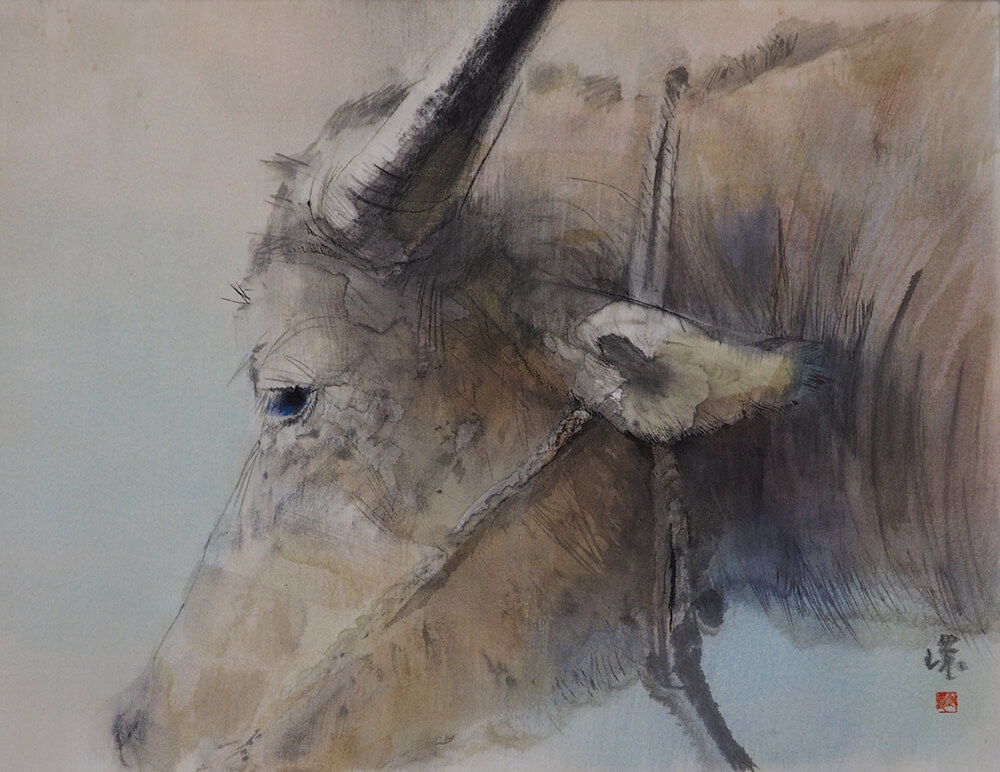 2021年10月22日から開催の「私の庭　牧野 環　日本画展」の作品「水牛 6F」